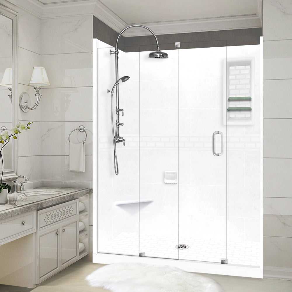 SPECIAL - 60" Alcove Natural Buff Sistine Stone & Subway Stone Accent Shower Remodel Kit (FREE Shampoo Niche)