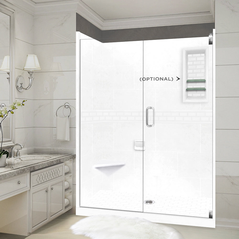 SPECIAL - 60" Alcove Natural Buff Sistine Stone & Subway Stone Accent Shower Remodel Kit (FREE Shampoo Niche)