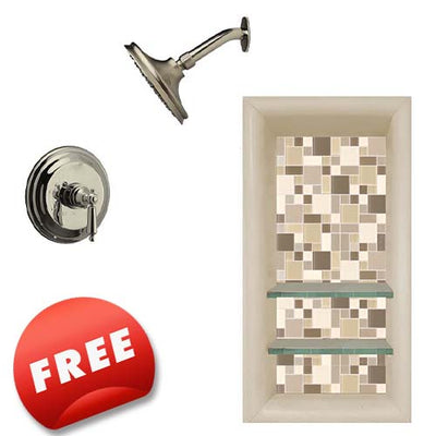 Tuscany Mosaic Brown Sugar 60" Alcove Stone Shower Kit (FREE F92 FAUCET & TILE NICHE)