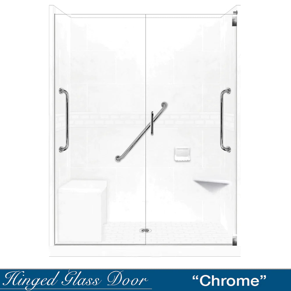 SPECIAL - 60" Alcove Natural Buff Sistine Stone & Subway Stone Accent Shower Remodel Kit (FREE Shampoo Niche)