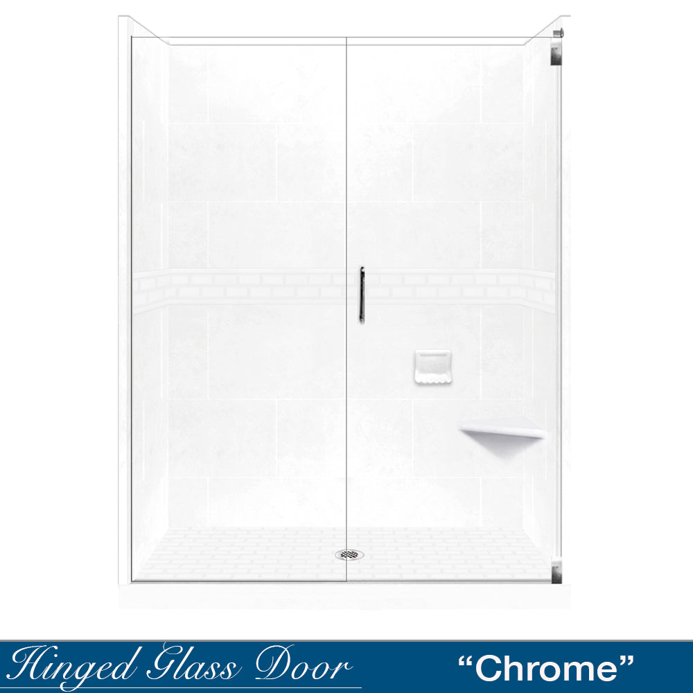 SPECIAL - 60" Alcove Natural Buff Sistine Stone & Subway Stone Accent Shower Remodel Kit (FREE Shampoo Niche)