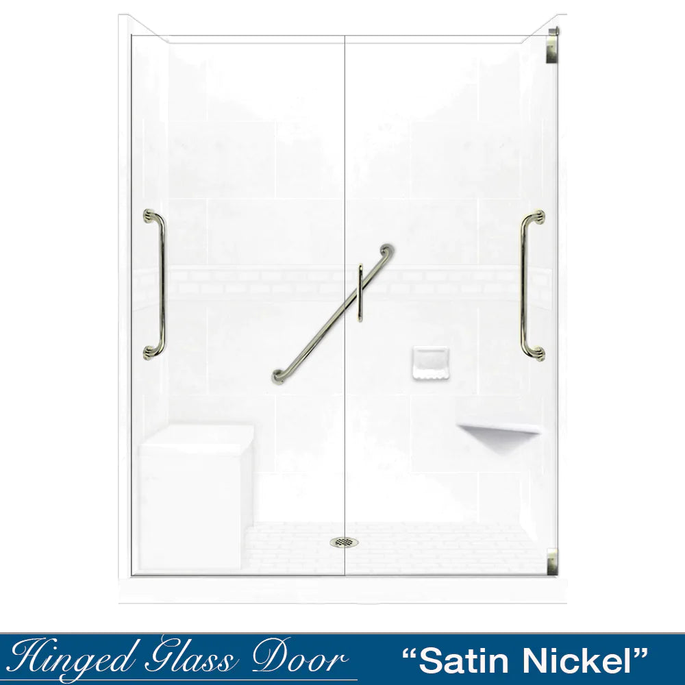 SPECIAL - 60" Alcove Natural Buff Sistine Stone & Subway Stone Accent Shower Remodel Kit (FREE Shampoo Niche)