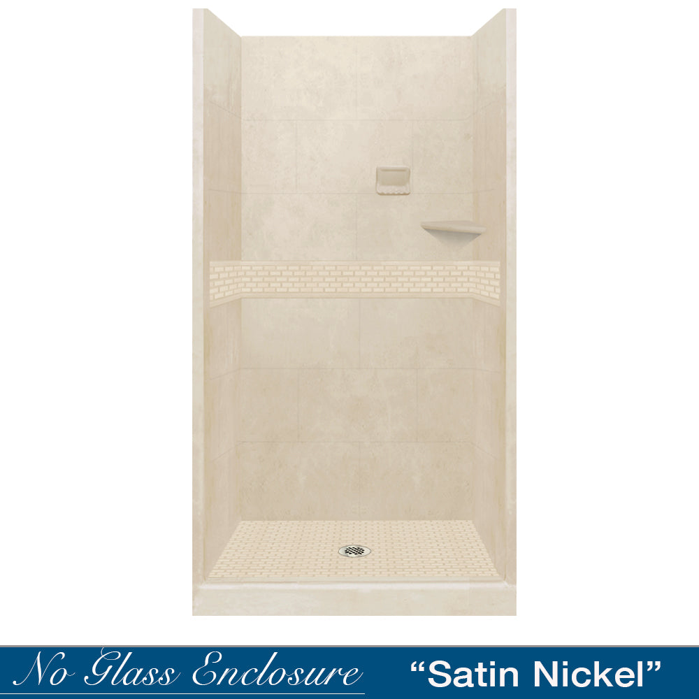 SPECIAL- Alcove Desert Sand Sistine Stone & Classic Stone Accent Shower Remodel Kit (FREE- Shampoo Niche)
