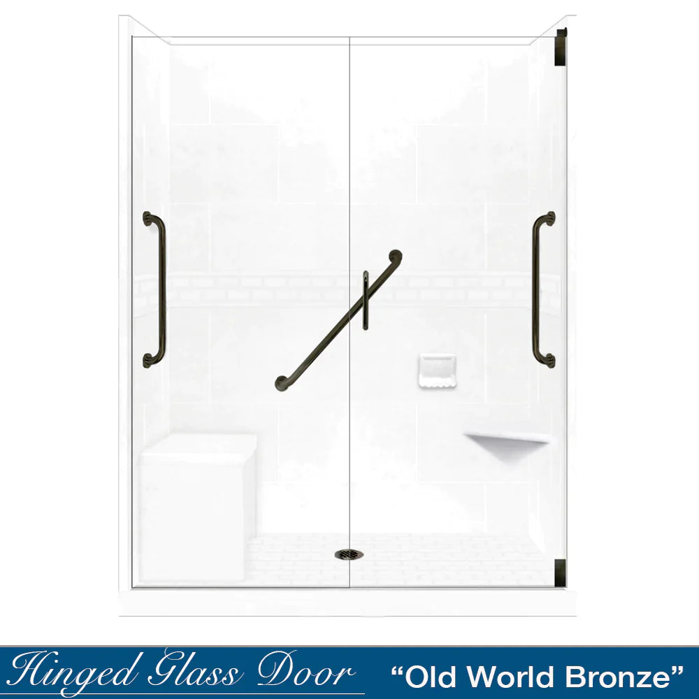 SPECIAL - 60" Alcove Natural Buff Sistine Stone & Subway Stone Accent Shower Remodel Kit (FREE Shampoo Niche)