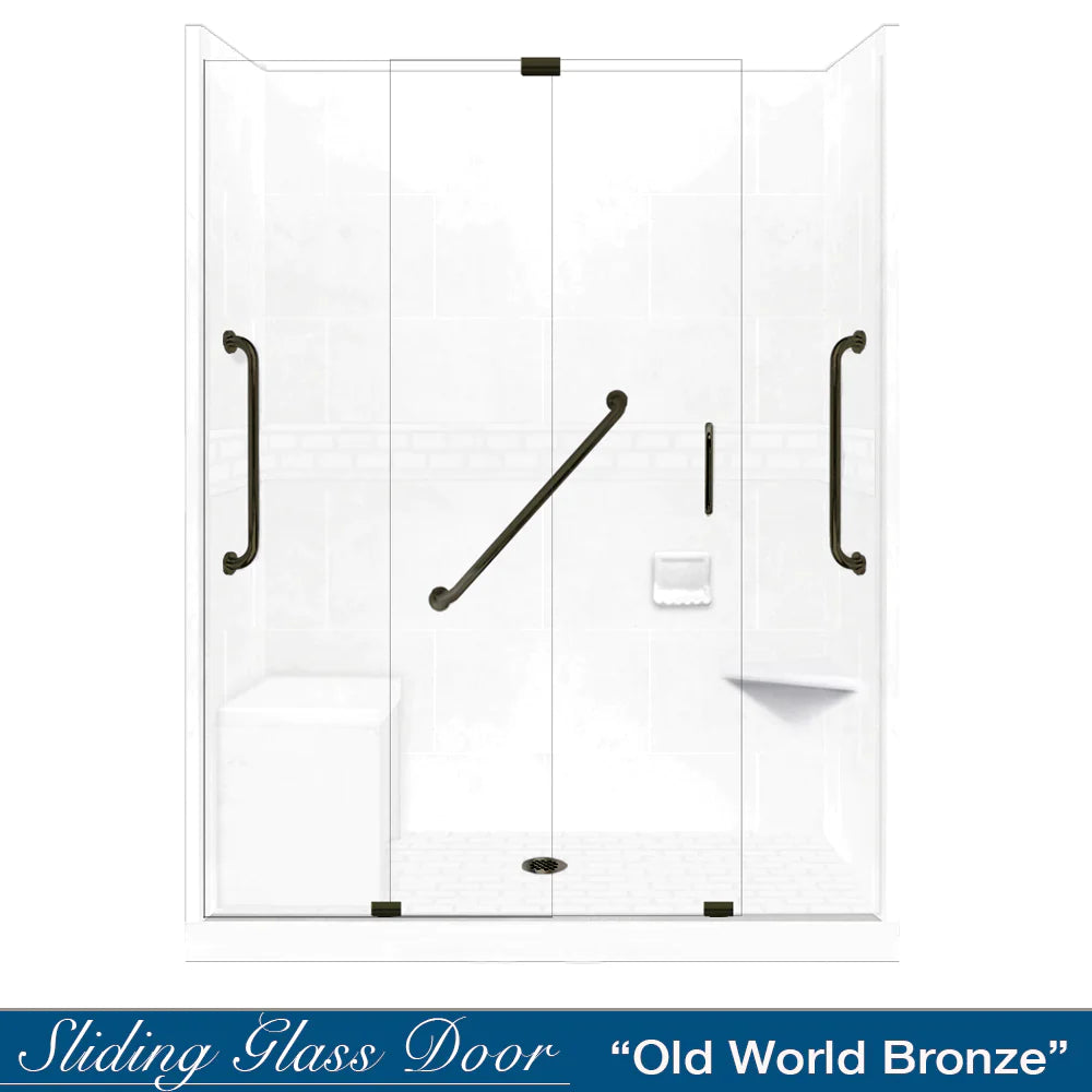 SPECIAL - 60" Alcove Natural Buff Sistine Stone & Subway Stone Accent Shower Remodel Kit (FREE Shampoo Niche)