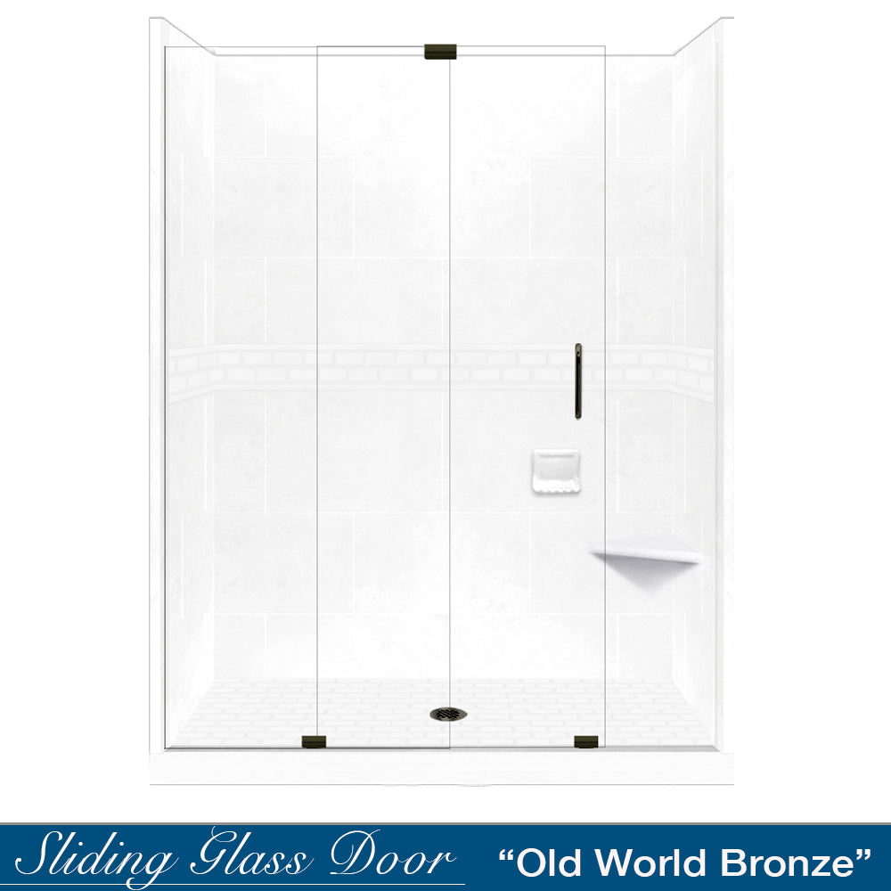 SPECIAL - 60" Alcove Natural Buff Sistine Stone & Subway Stone Accent Shower Remodel Kit (FREE Shampoo Niche)
