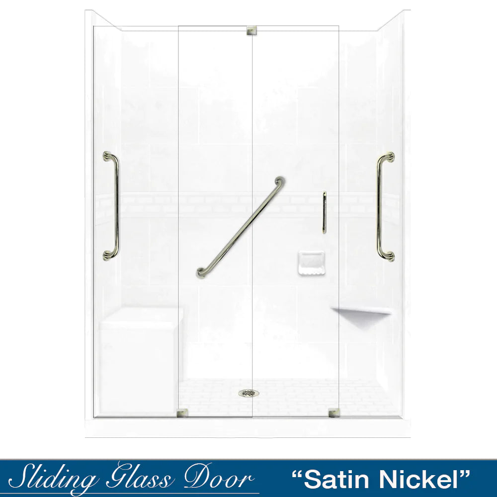 SPECIAL - 60" Alcove Natural Buff Sistine Stone & Subway Stone Accent Shower Remodel Kit (FREE Shampoo Niche)