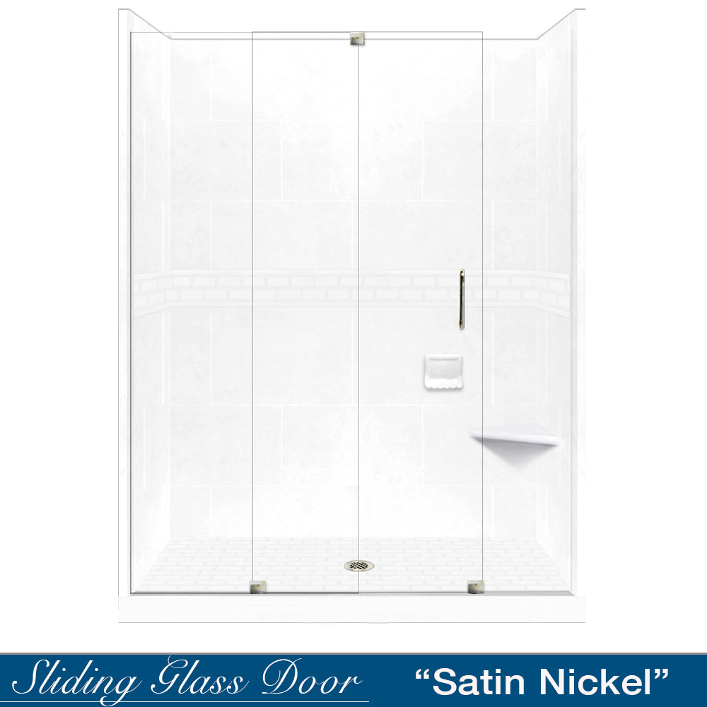 SPECIAL - 60" Alcove Natural Buff Sistine Stone & Subway Stone Accent Shower Remodel Kit (FREE Shampoo Niche)