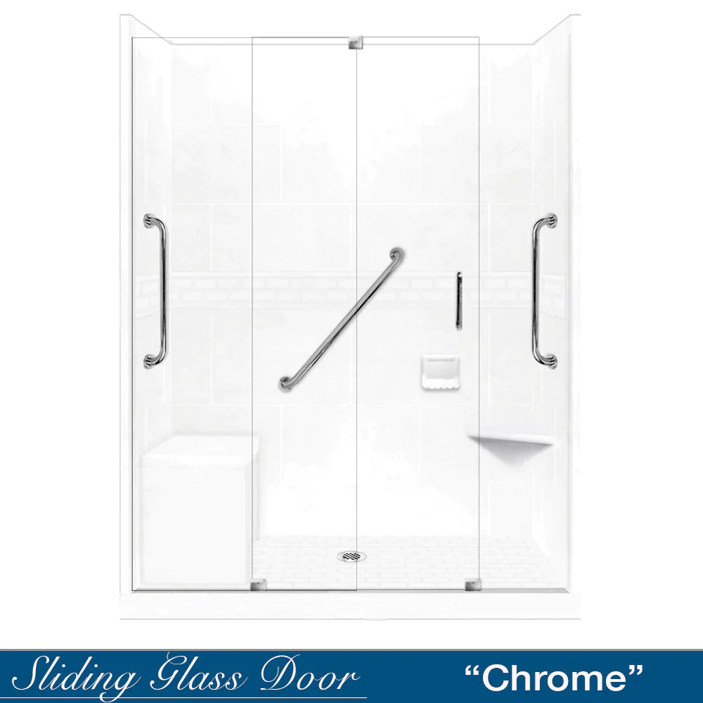 SPECIAL - 60" Alcove Natural Buff Sistine Stone & Subway Stone Accent Shower Remodel Kit (FREE Shampoo Niche)