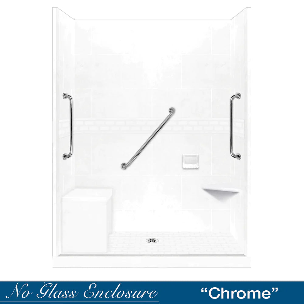 SPECIAL - 60" Alcove Natural Buff Sistine Stone & Subway Stone Accent Shower Remodel Kit (FREE Shampoo Niche)