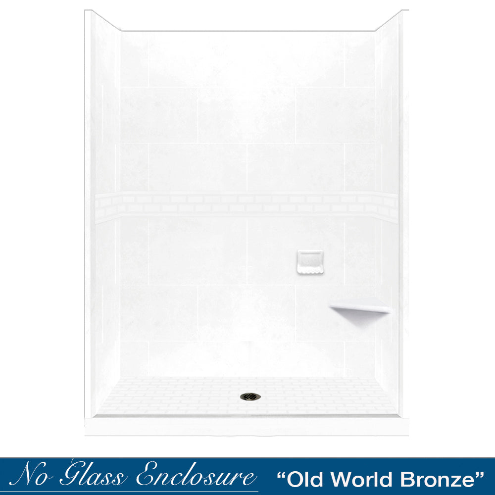 SPECIAL - 60" Alcove Natural Buff Sistine Stone & Subway Stone Accent Shower Remodel Kit (FREE Shampoo Niche)