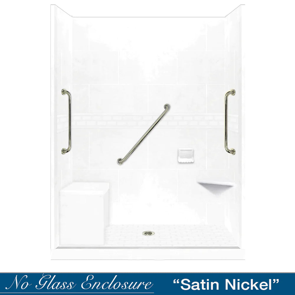 SPECIAL - 60" Alcove Natural Buff Sistine Stone & Subway Stone Accent Shower Remodel Kit (FREE Shampoo Niche)