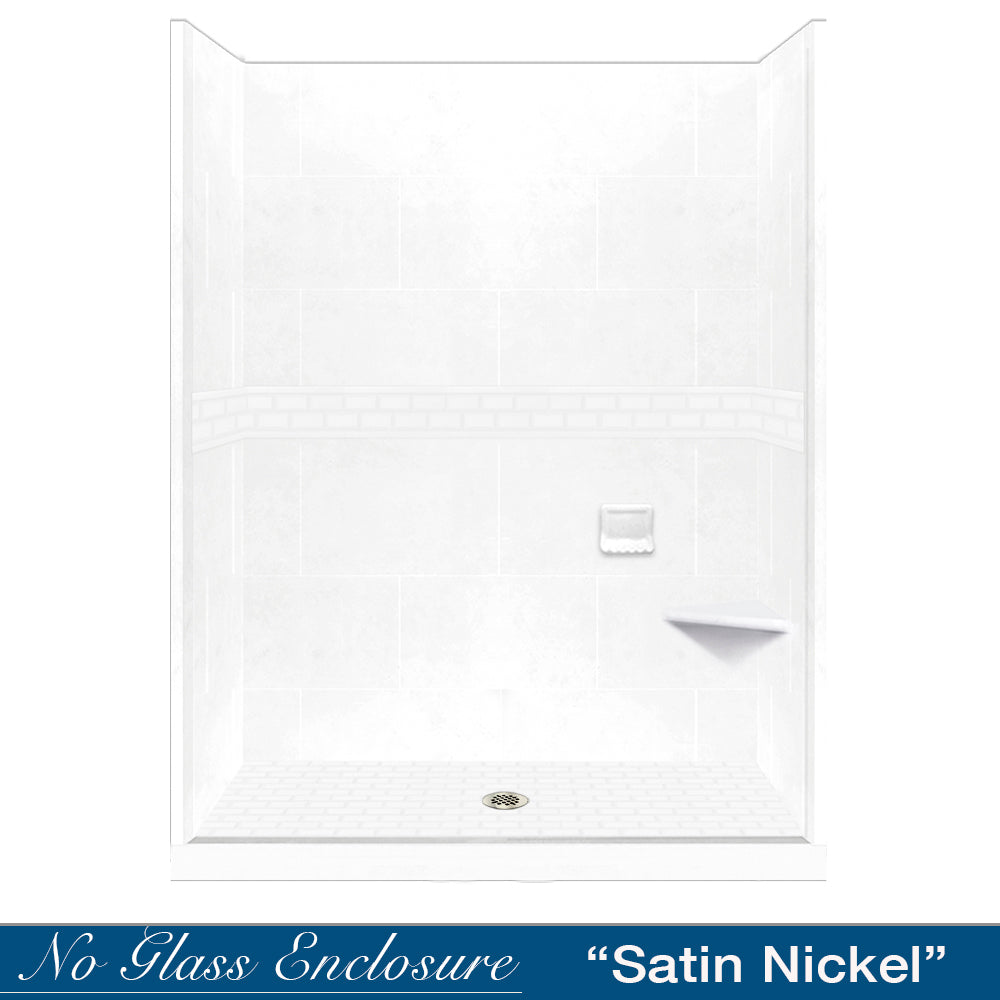 SPECIAL - 60" Alcove Natural Buff Sistine Stone & Subway Stone Accent Shower Remodel Kit (FREE Shampoo Niche)
