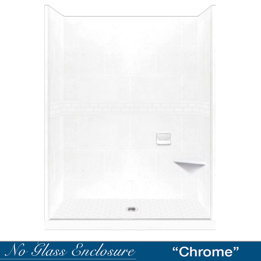 SPECIAL - 60" Alcove Natural Buff Sistine Stone & Subway Stone Accent Shower Remodel Kit (FREE Shampoo Niche)