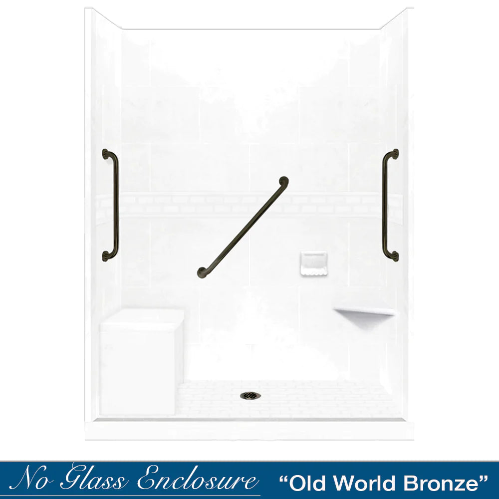SPECIAL - 60" Alcove Natural Buff Sistine Stone & Subway Stone Accent Shower Remodel Kit (FREE Shampoo Niche)