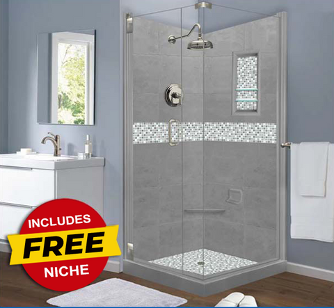 SPECIAL-Del Mar Mosaic Wet Cement Corner Shower Kit ( FREE-Shampoo Niche )