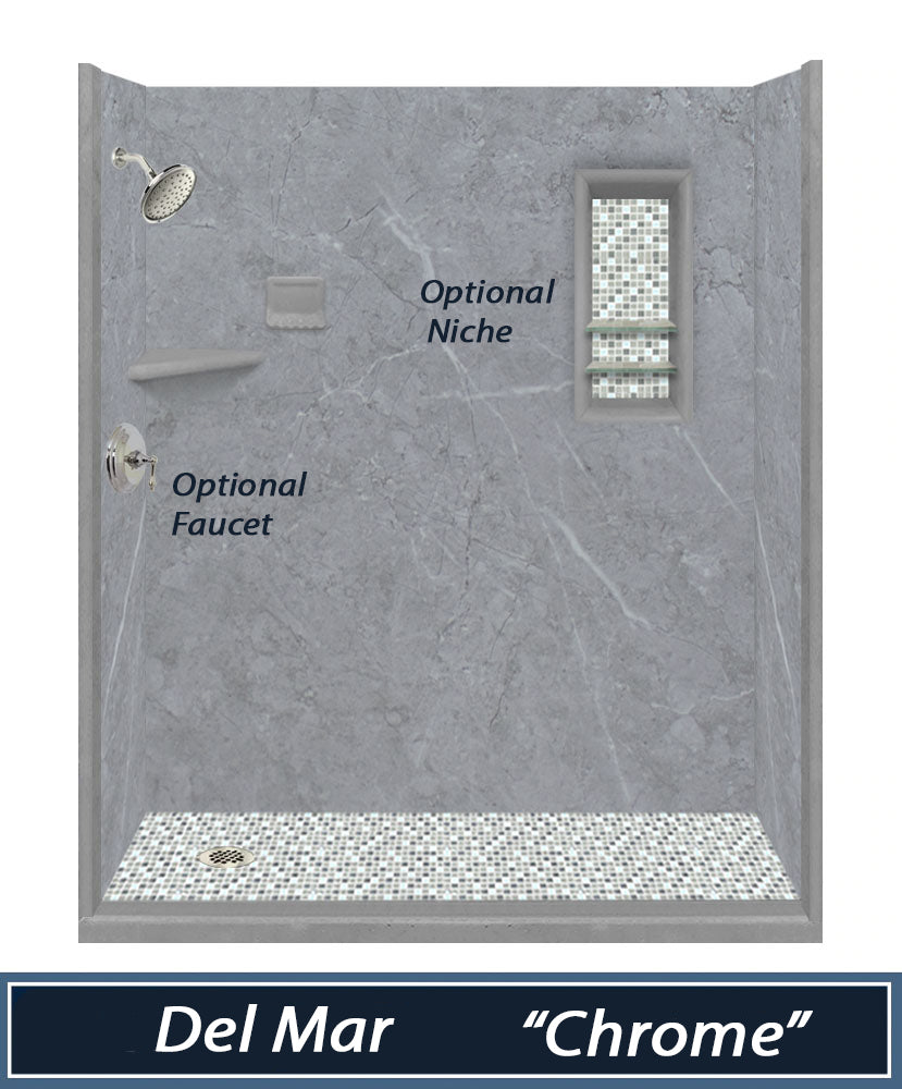 Sale:  Grio Marble 60 " Alcove Shower Kit with 3 Accent Options, ( Liner Optional)