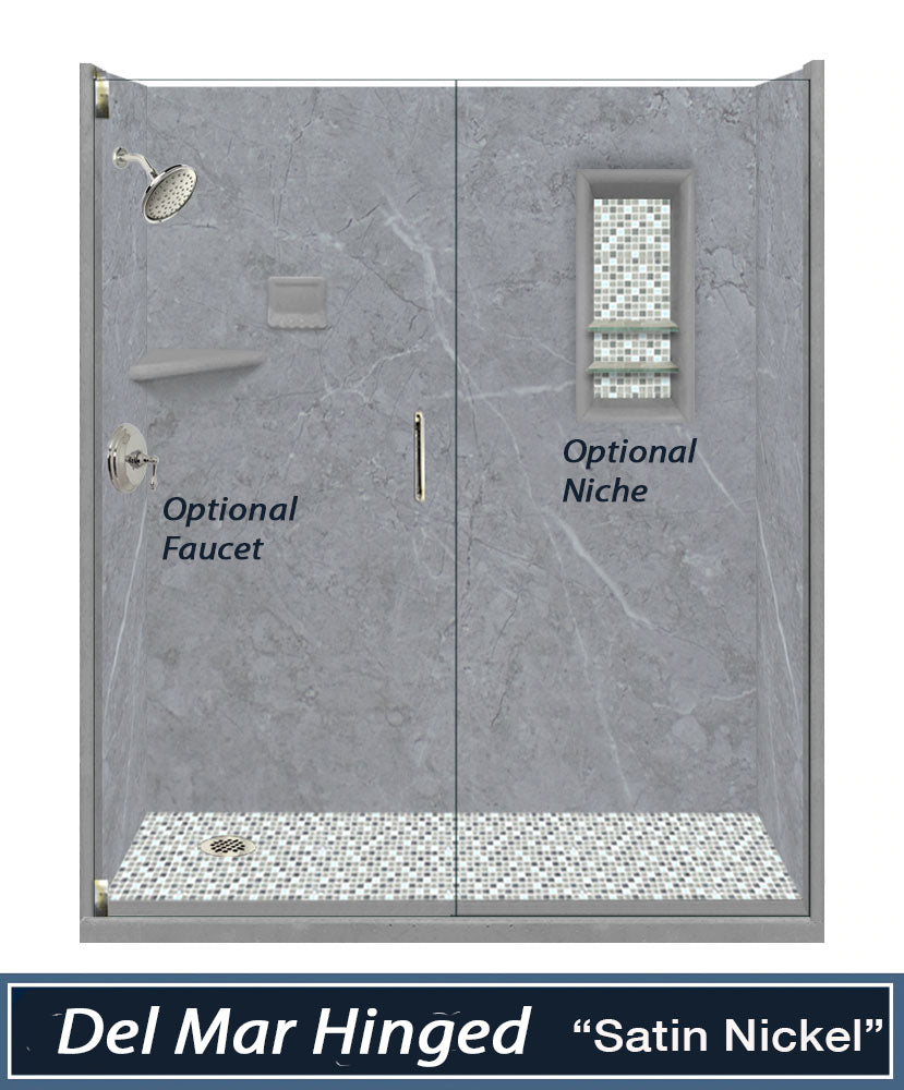 Sale:  Grio Marble 60 " Alcove Shower Kit with 3 Accent Options, ( Liner Optional)