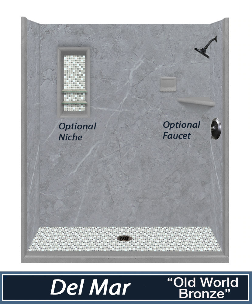 Sale:  Grio Marble 60 " Alcove Shower Kit with 3 Accent Options, ( Liner Optional)