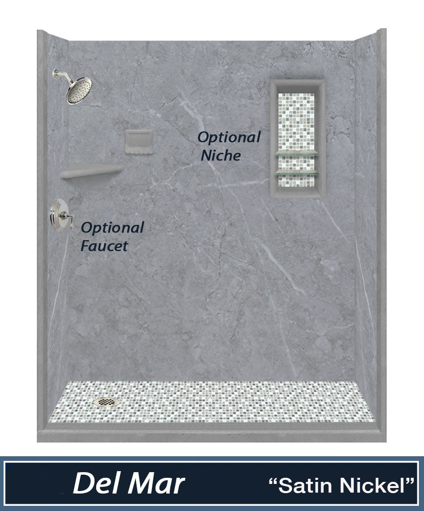 Sale:  Grio Marble 60 " Alcove Shower Kit with 3 Accent Options, ( Liner Optional)