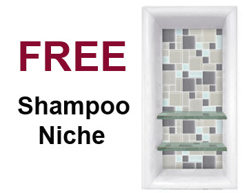 Special - 60" Alcove Natural Buff Sistine Stone & Newport Mosaic Accent Shower Remodel Kit (FREE Shampoo Niche)