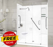 SPECIAL - 60" Alcove Natural Buff Sistine Stone & Subway Stone Accent Shower Remodel Kit (FREE Shampoo Niche)