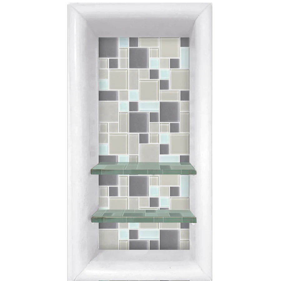 Special - 60" Alcove Natural Buff Sistine Stone & Newport Mosaic Accent Shower Remodel Kit (FREE Shampoo Niche)
