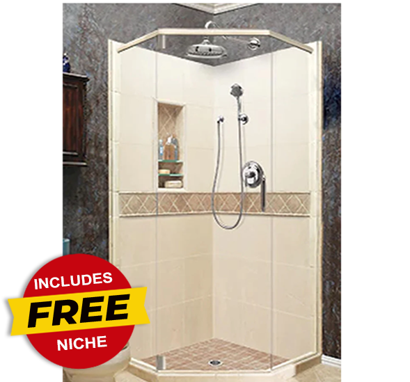 SPECIAL- Neo-Angle Desert Sand Sistine Stone & Diamond Stone Accent Shower Remodel Kit (FREE- Shampoo Niche)