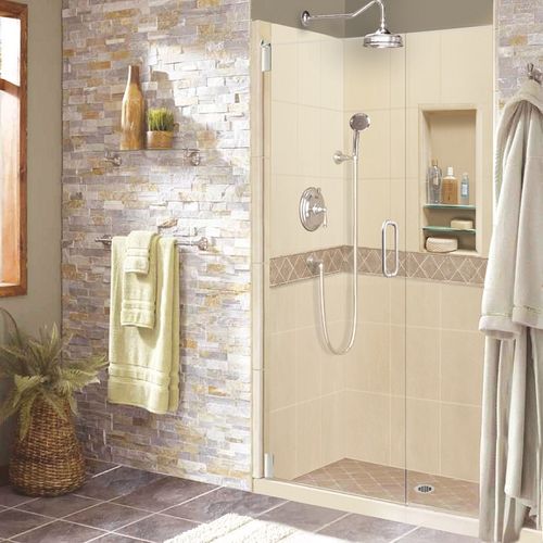 SPECIAL- 60" Alcove Desert Sand Sistine Stone & Diamond Stone Accent Shower Remodel Kit (FREE - Shampoo Niche)