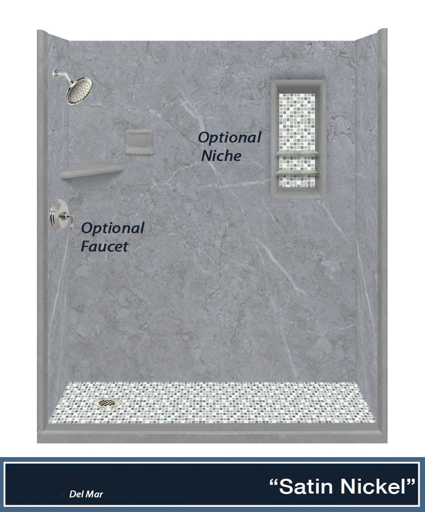 Sale:  Grio Marble 60 " Alcove Shower Kit with 3 Accent Options, ( Liner Optional)