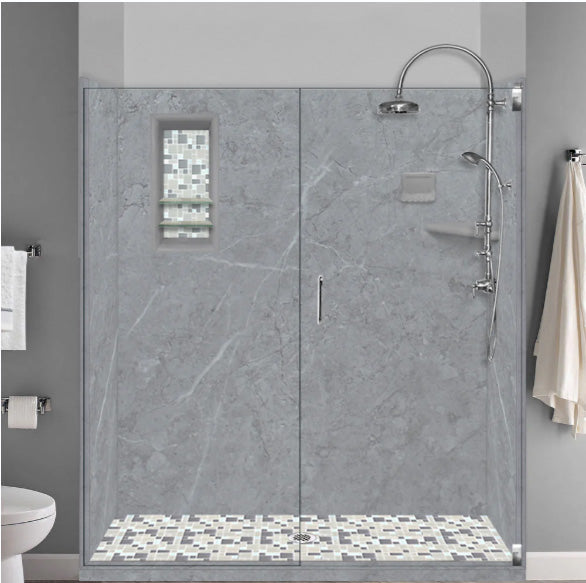 Sale:  Grio Marble 60 " Alcove Shower Kit with 3 Accent Options, ( Liner Optional)