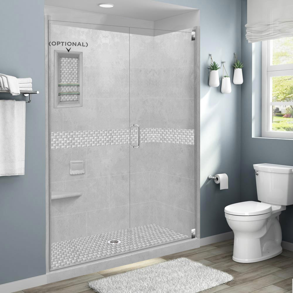 60" Alcove Portland Cement Sistine Stone & Jewel Stone Accent Shower Remodel Kit