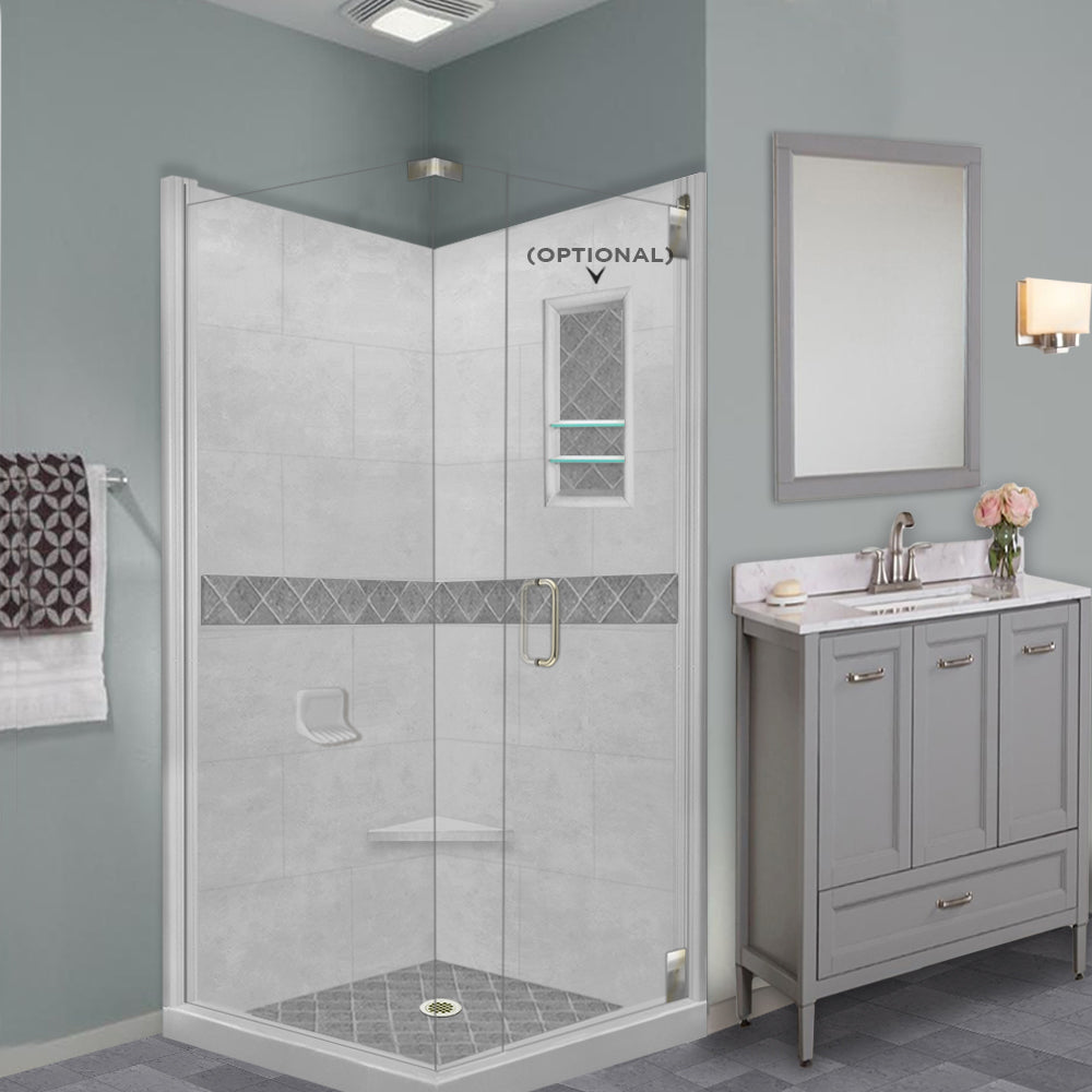 Corner Portland Cement Sistine Stone & Diamond Stone Accent Shower Remodel Kit