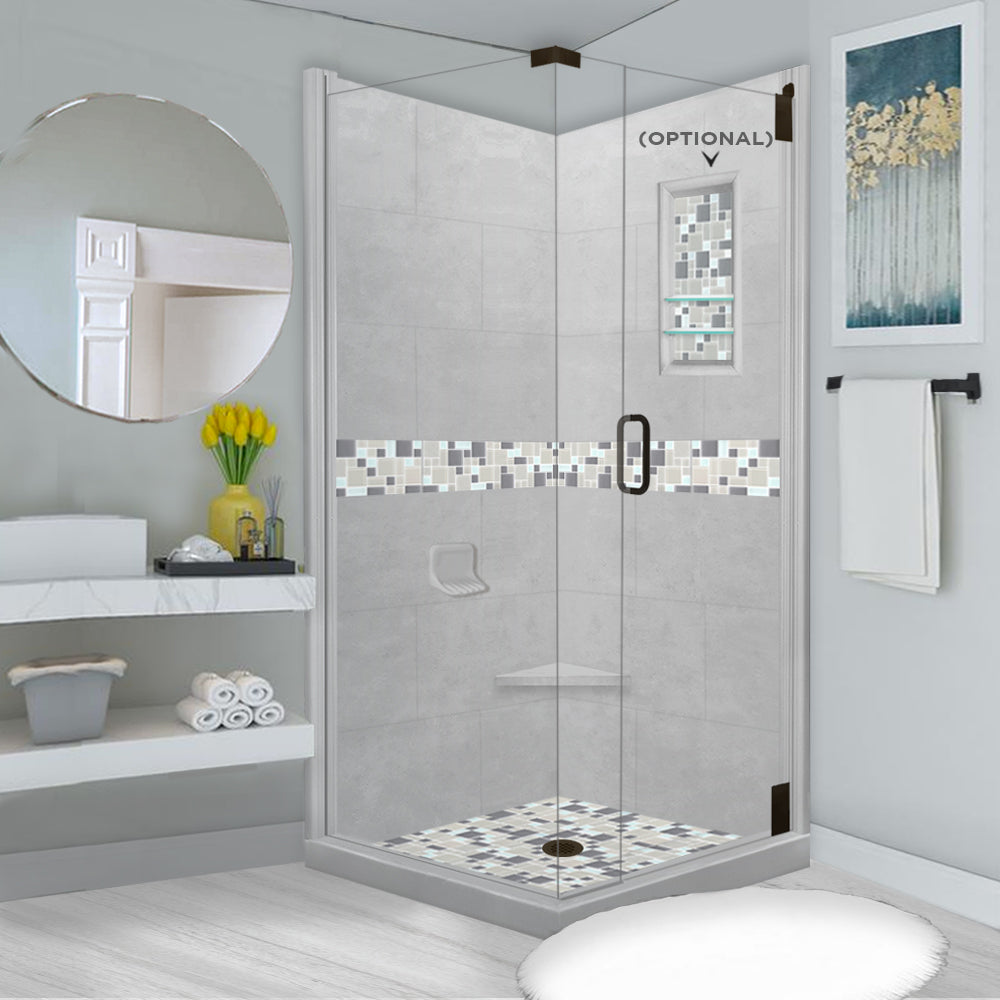 Corner Portland Cement Sistine Stone & Newport Mosaic Accent Shower Remodel Kit