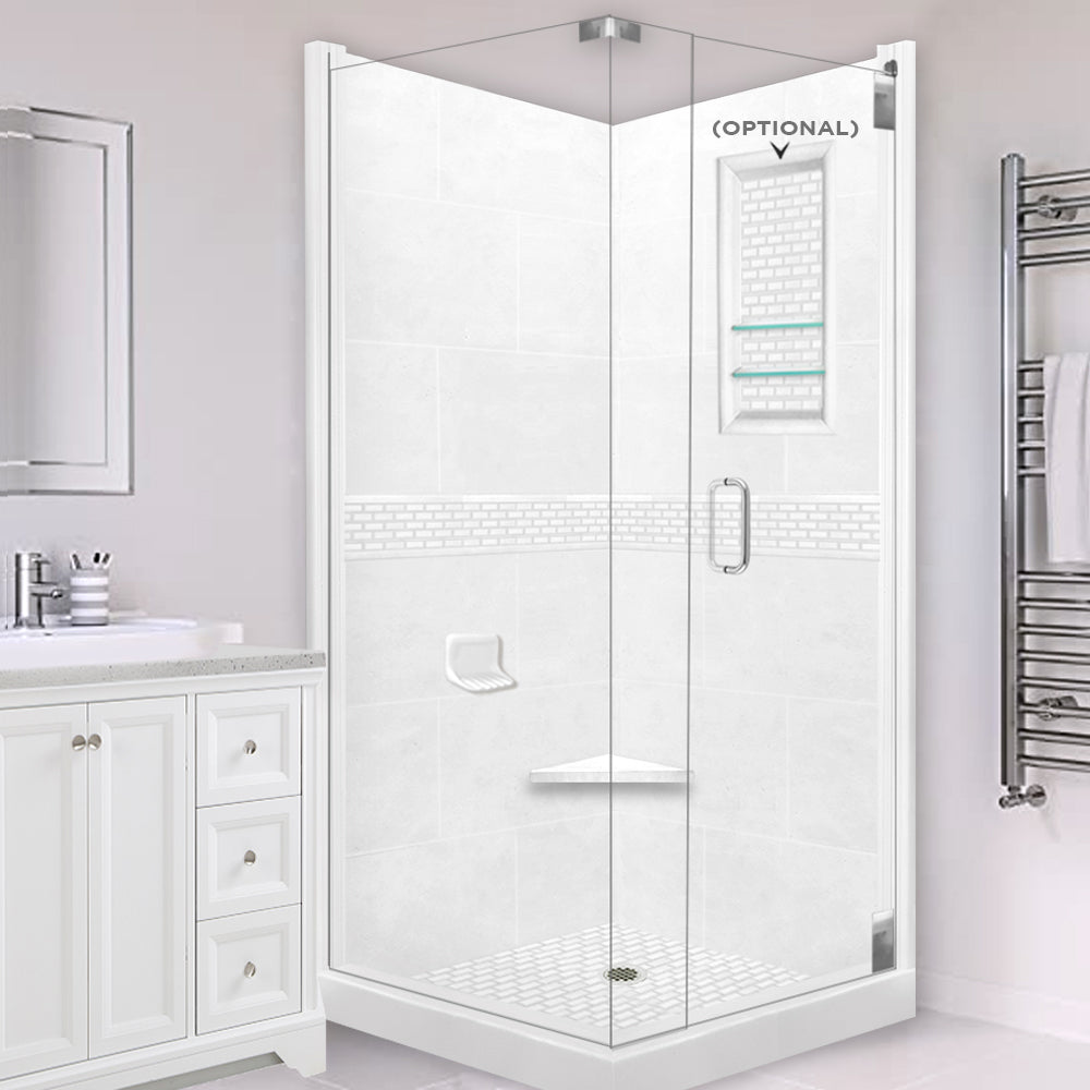 Corner Natural Buff Sistine Stone & Classic Stone Accent Shower Remodel Kit