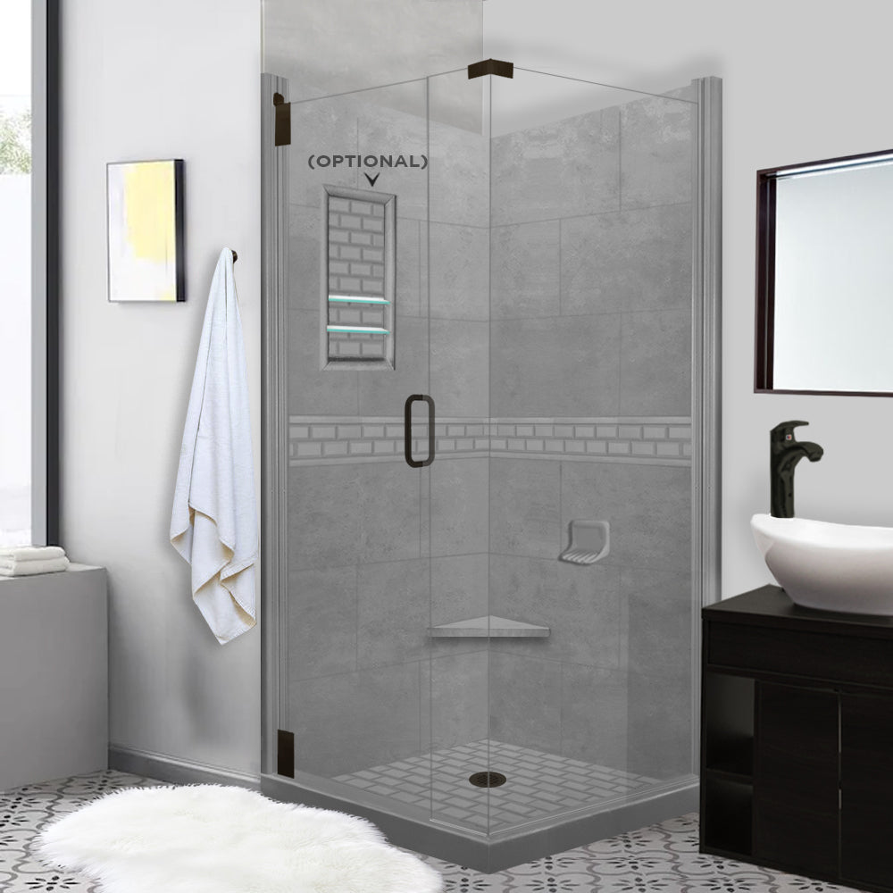 Corner Wet Cement Sistine Stone & Subway Stone Accent Shower Remodel Kit