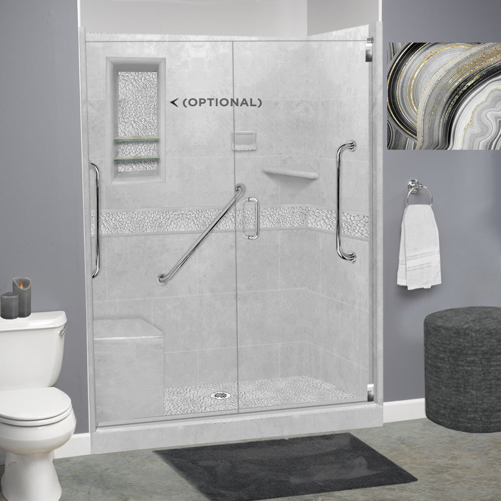 Freedom 60" Alcove Portland Cement Sistine Stone & Pebble Stone Accent Shower Remodel Kit