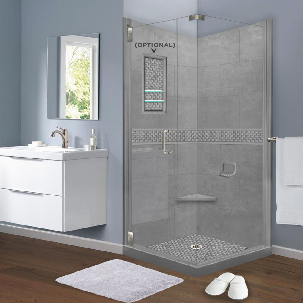 Corner Wet Cement Sistine Stone & Jewel Stone Accent Shower Remodel Kit