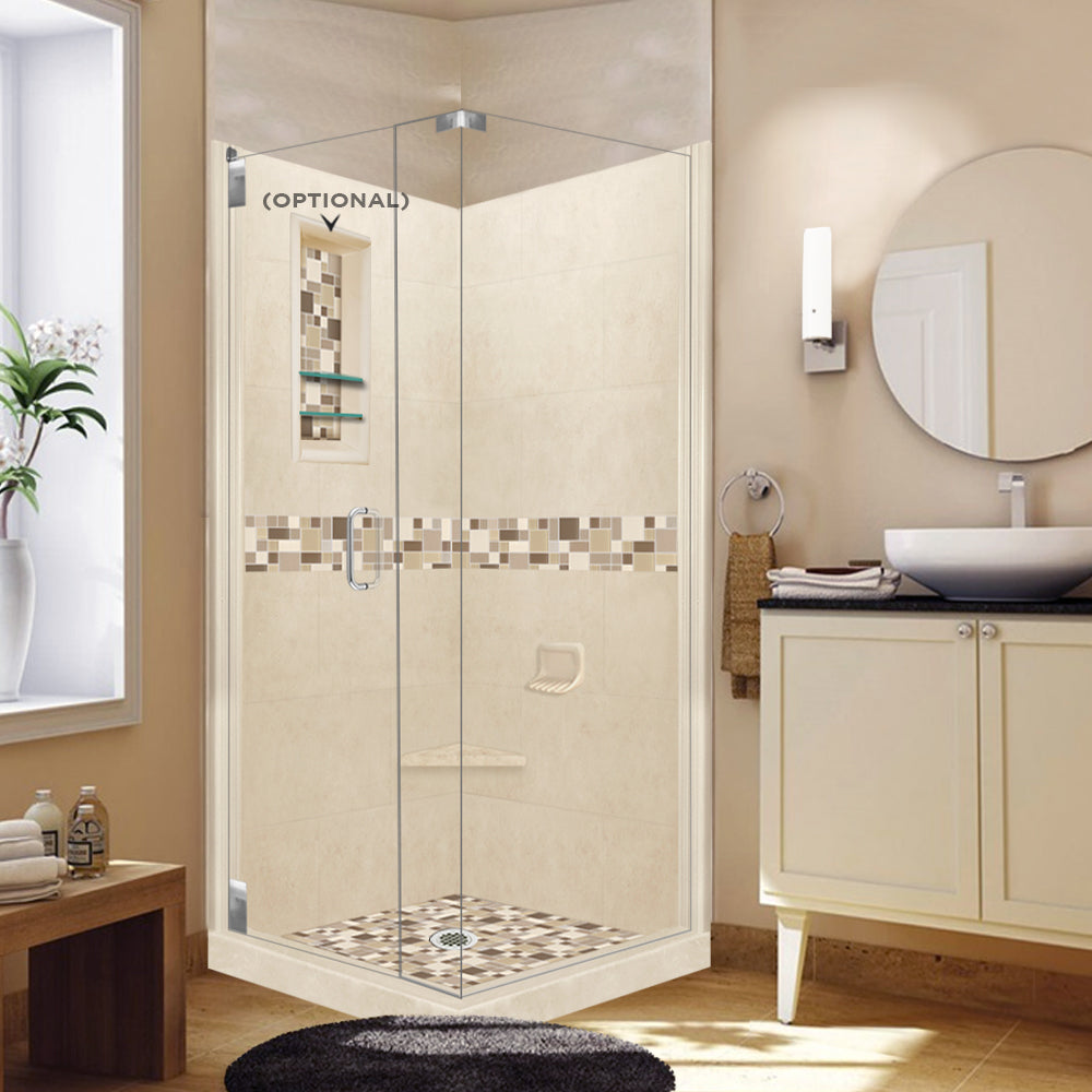 Corner Desert Sand Sistine Stone & Tuscany Mosaic Accent Shower Remodel Kit
