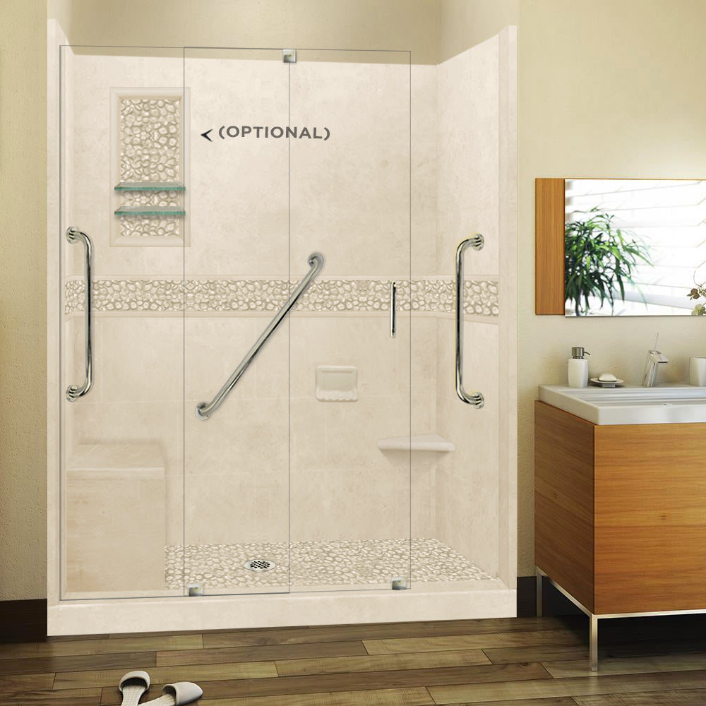 Freedom 60" Alcove Desert Sand Sistine Stone & Pebble Stone Accent Shower Remodel Kit
