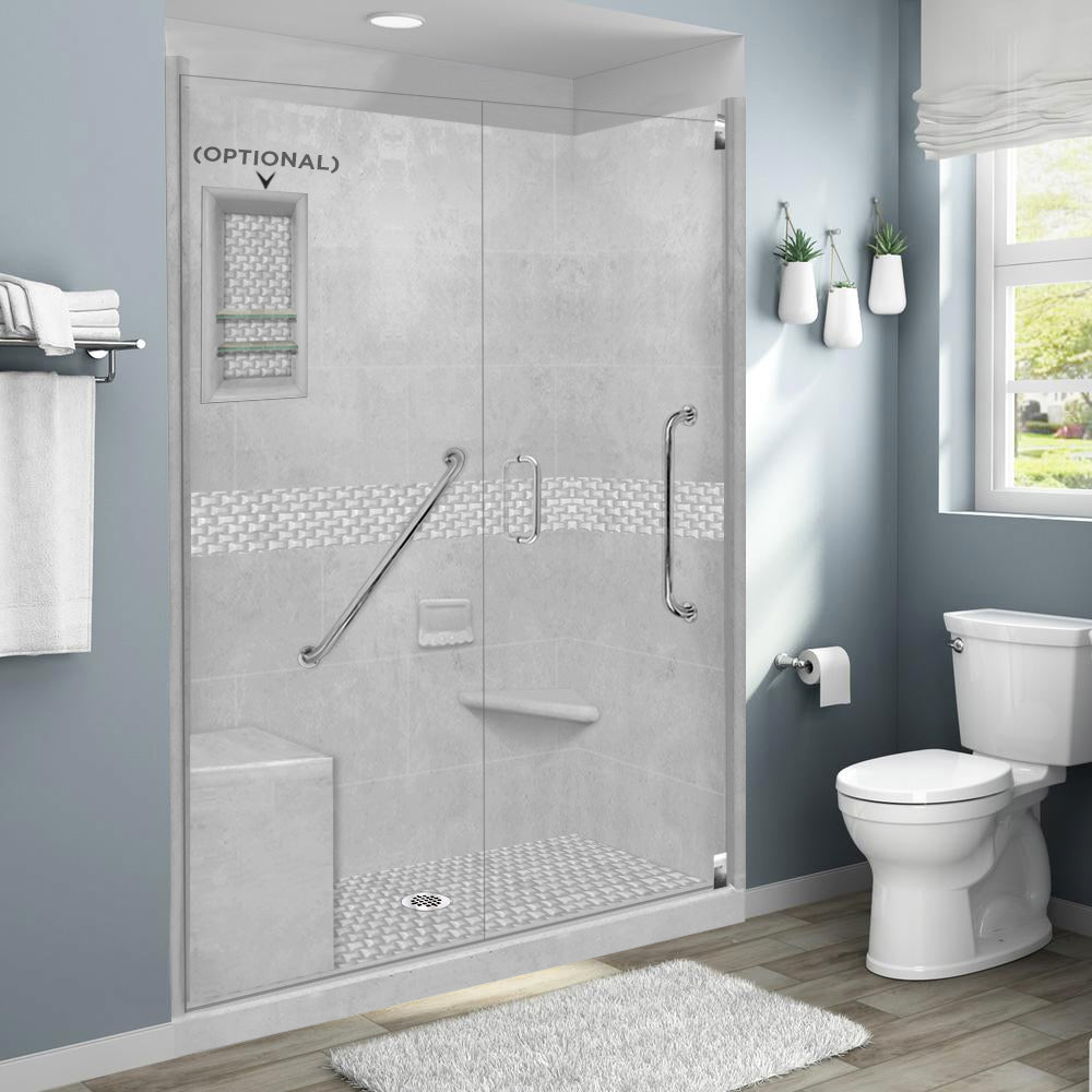 Freedom 60" Alcove Portland Cement Sistine Stone & Jewel Stone Accent Shower Remodel Kit
