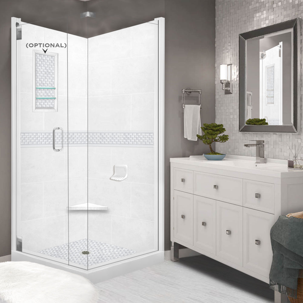 Corner Natural Buff Sistine Stone & Jewel Stone Accent Shower Remodel Kit