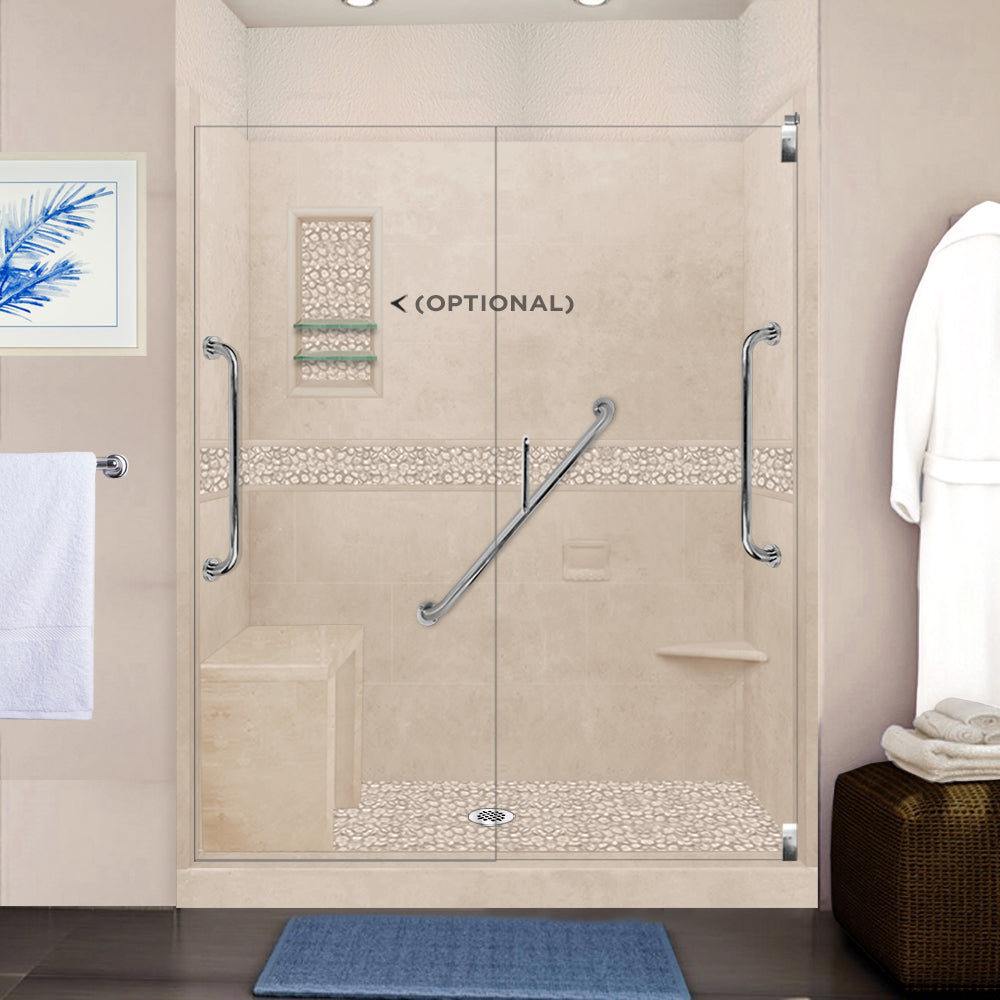 Freedom 60" Alcove Desert Sand Sistine Stone & Pebble Stone Accent Shower Remodel Kit