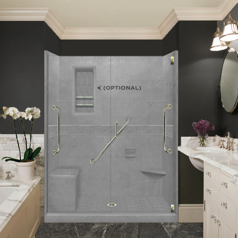 Freedom 60" Alcove Wet Cement Sistine Stone & Pebble Stone Accent Shower Remodel Kit