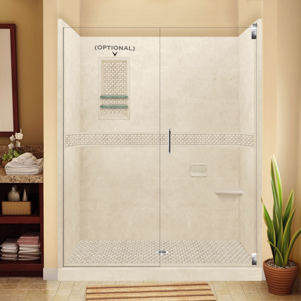 60" Alcove Desert Sand Sistine Stone & Jewel Stone Accent Shower Remodel Kit