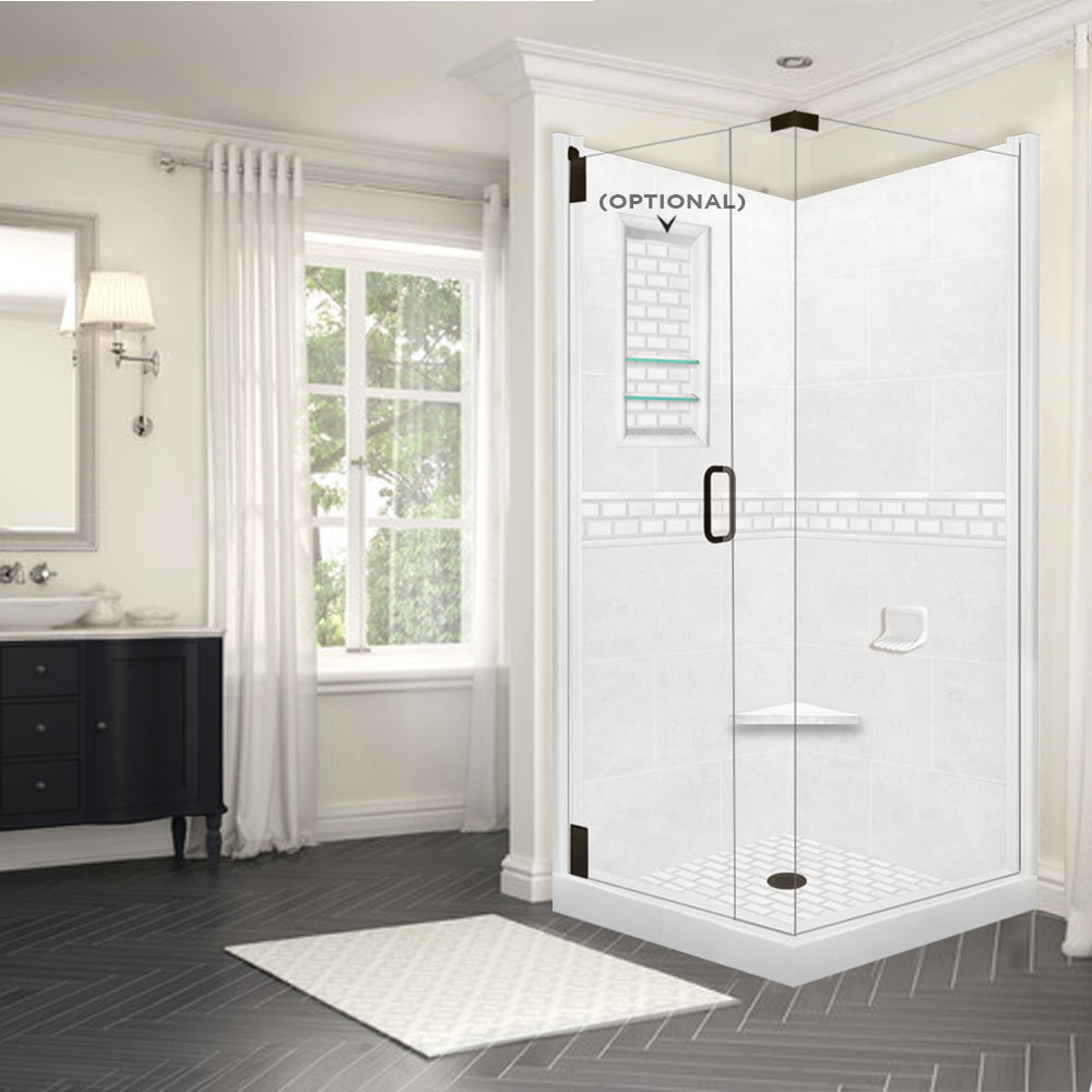 Corner Natural Buff Sistine Stone & Subway Stone Accent Shower Remodel Kit