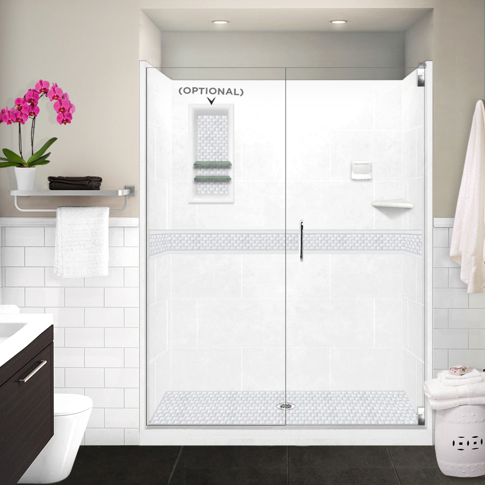 60" Alcove Natural Buff Sistine Stone & Jewel Stone Accent Shower Remodel Kit