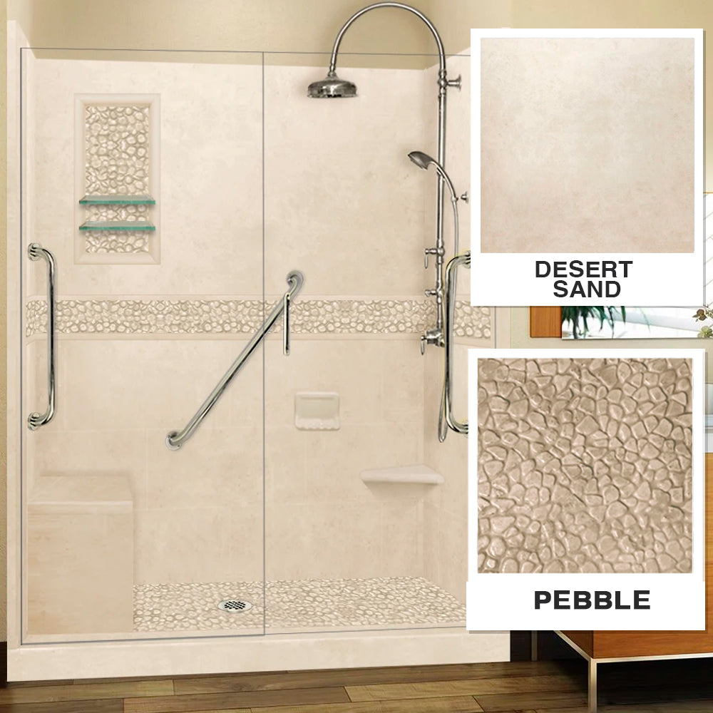 Freedom 60" Alcove Desert Sand Sistine Stone & Pebble Stone Accent Shower Remodel Kit