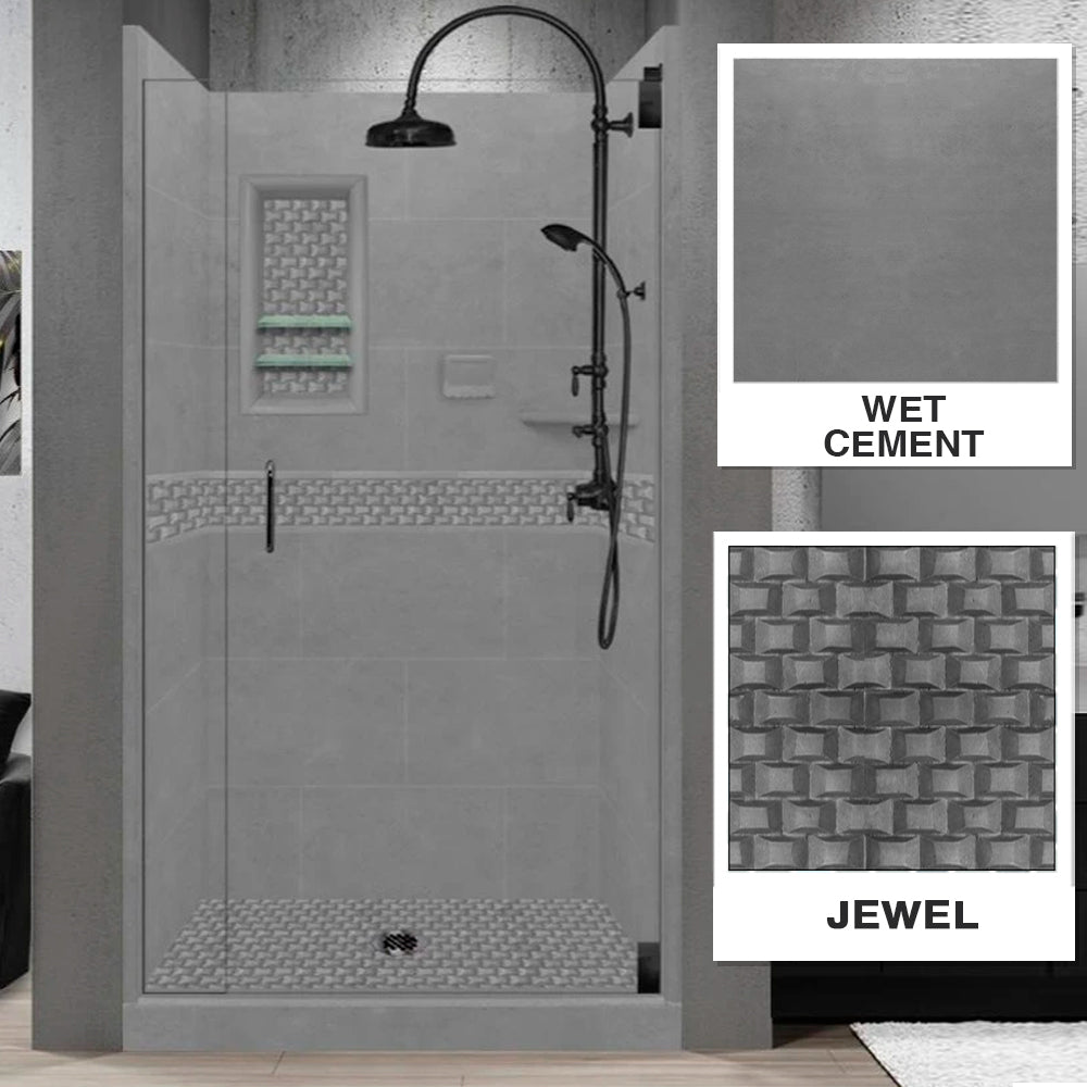 Alcove Wet Cement Sistine Stone & Jewel Stone Accent Shower Remodel Kit