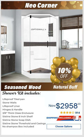 Lifeproof-Seasoned Wood Natural Buff Neo Shower Enclosure Kit